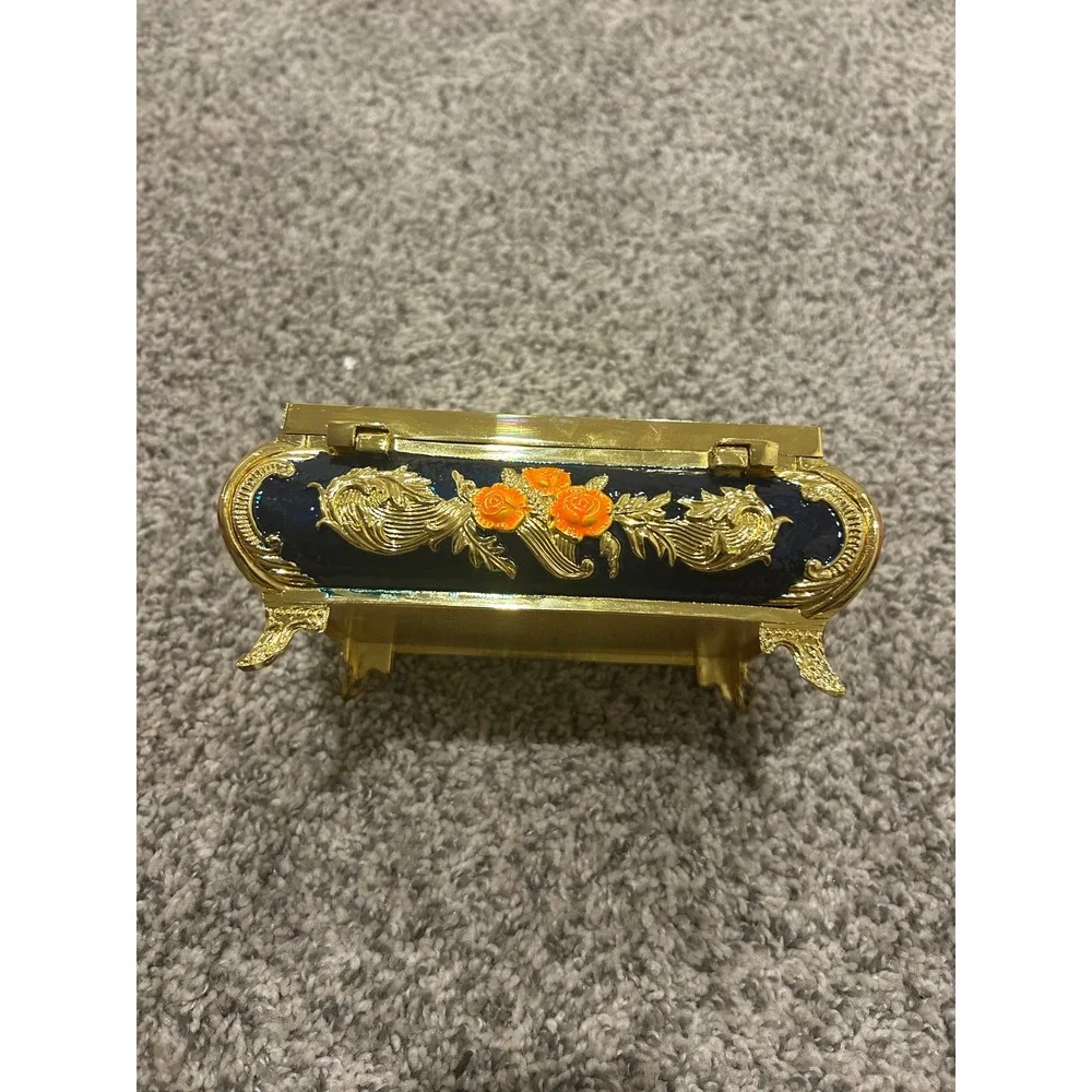 Lion of Babylon Iraq Sphinx Ochre Jewelry Box Enameled Gold Plated Trinket Case